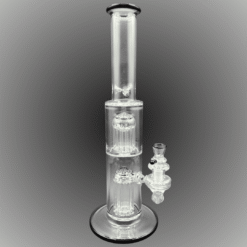 Hedman Double Tree Perc Tube, clear glass straight tube with double tree percs