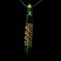 710Studio DNA double helix glass pendant in green with red spiral detailing