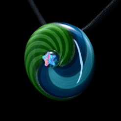 710Studios hollow opal pendant in green and blue swirl glass