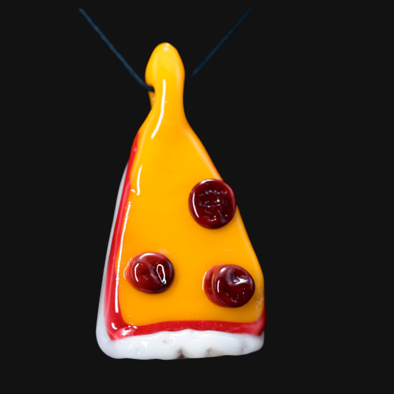 904 Pizza Boy glass pizza slice pendant with red pepperoni dots