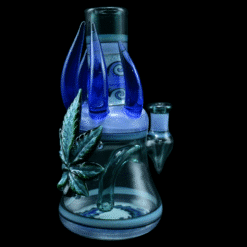 Blossom dab rig in blue, angled view with a carved leaf accent