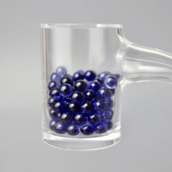 Ruby Pearl Co Blue Sapphire Pearl Set, glass mug filled with blue terp pearls