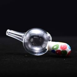 Charisma spinner carb cap, White number 1, with a rainbow dot marble handle