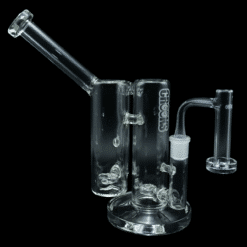 Crooks Clear 10-inch Double Barrel bong, left angle view
