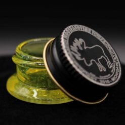 Moose and Fire Cropal Jar - Terps, yellow glass storage jar shown open with its lid