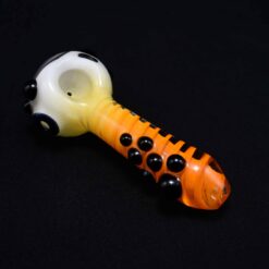 R.L. Dots Wigwag Spoon in white and orange, full pipe view with dot ball stem