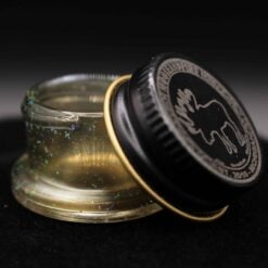 Moose and Fire Cropal Jar - Electrum, clear glass storage jar shown open with its lid