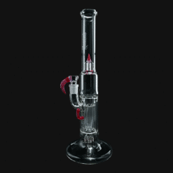 FS Pillar bong in Pink Slyme x Poppy, side view with red glass joint