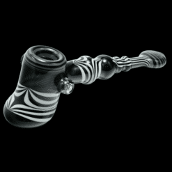 Flare Glass Jailbreak hammer pipe in black and white zebra stripe, side view