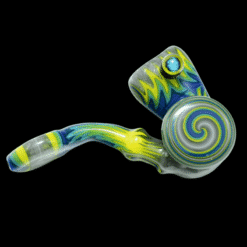 Flare Glass Sherlock pipe in blue and yellow wig wag glass