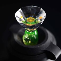 Gatez Glass Gem 3DXL joystick cap number 1 in green and gold, attached to the Peak Pro