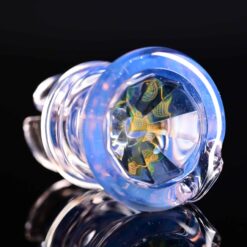 Gatez Glass Gem Pivot Top #2, blue glass, three-quarter angled view of the mandala gem