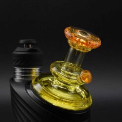Gatez Glass Single Color Dry Peak Top - Yellow Opal, attached to a black textured electric dab rig base