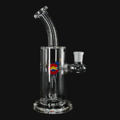 Glass Lab 303 8-inch Compact Scientific Percolator Rig - 3 Hole, clear glass dab rig with banger attached