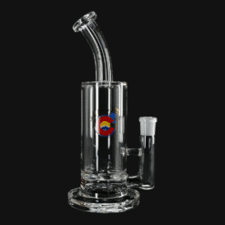 Glass Lab 303 8-inch Compact Scientific Percolator Rig - Turbine, clear glass dab rig with banger attached