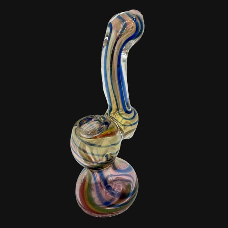 Swirled glass bubbler pipe with colorful stripes