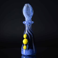 Goblin King purple and black glass chillum with yellow marble accents, standing upright