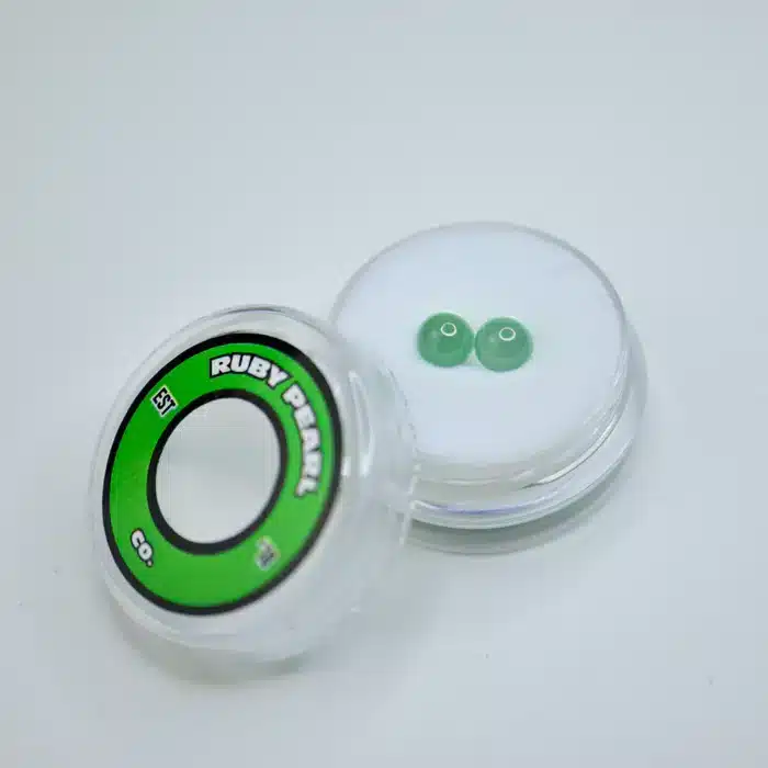 Ruby Pearl Co Green Sapphire Pearl Set, small container with two green terp pearls
