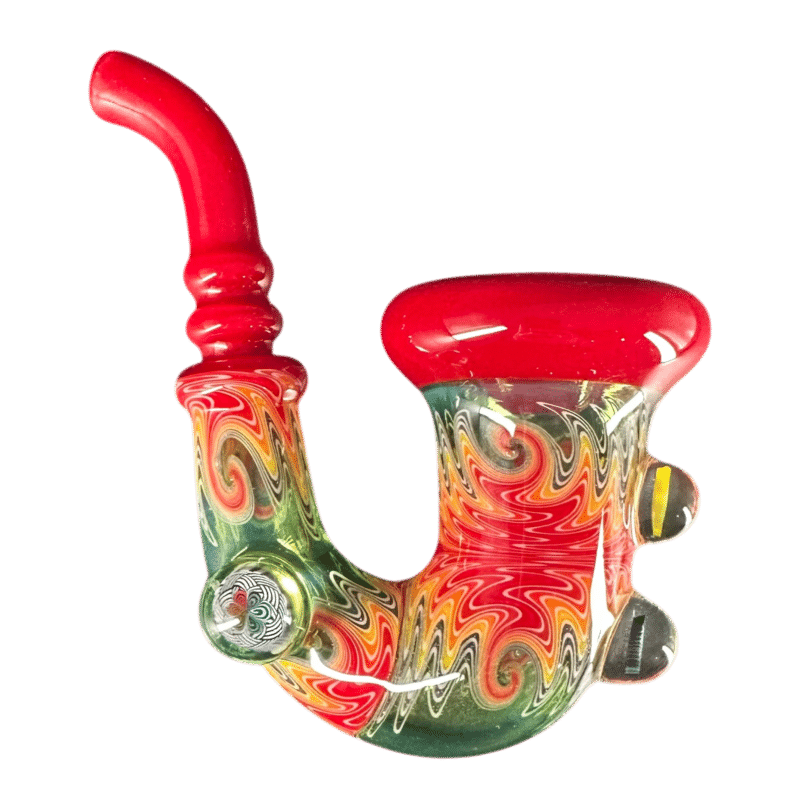 Heady glass hand pipe with rainbow swirl design
