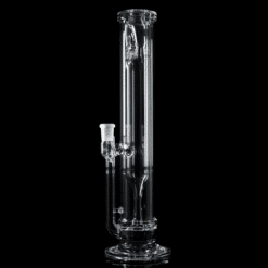 Hamm Outside/In Tube #3, clear glass straight tube with tree perc, 13-inch tall, front view