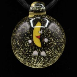 High Bastard Peanut Butter Pendy Time, glass pendant with a banana charm and dice, front view