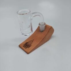 Campfire Quartz auto spinner flat top banger on a wood stand