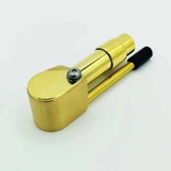 Proto Pipe brass metal one-hitter pipe with black mouthpiece cap