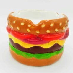 Cheeseburger-shaped ceramic ashtray with lettuce and cheese layers