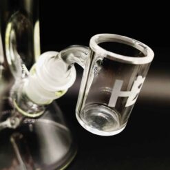 Joel Halen 25mm Flat Top Banger, clear quartz banger with H logo, close-up