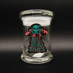 Killer Acid No Bad Trips glass pop top stash jar with alien graphic