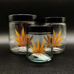 Pulsar clear screw top jars with a gold leaf design, set of three