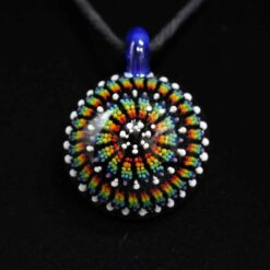 Steve H Rainbow Mandala Pendant, front view of the beaded mandala design