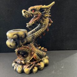 Copper-tone dragon backflow incense cone burner figurine