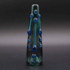 Lyric Small Chillum - Green & Blue, teal glass chillum with blue dot accents, front view