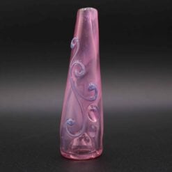 Lyric Fumed Chillum - Pink, pink fumed glass chillum with swirl pattern, front view