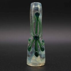 Lyric Fumed Chillum - Green, clear glass chillum with green swirl accents, front view