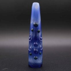 Lyric Small Chillum - Cloudy Skies, blue glass chillum with dark blue dot accents, front view