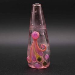 Lyric Fumed Chillum - Purple & Green, pink glass chillum with dot accents, front view