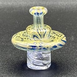 El3ctro B spinner carb cap in gold swirl and blue, side view, fits 25mm bangers