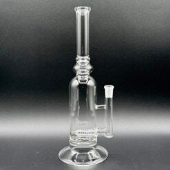 Kadabra Single Inline Tube V2, clear glass straight tube bong with a green accent, front view