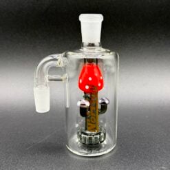 Million Glass Premium Ash Catcher Skinny Mushroom, clear ash catcher with a red mushroom accent, front view