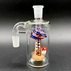 Million Glass Premium Ash Catcher Wide Mushroom, clear glass ash catcher with a red mushroom accent