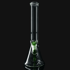 Kadabra 14-inch Beaker with Ice Pinch, clear glass beaker bong with a green accent bowl