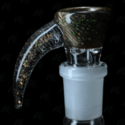 Kadabra 14mm Slide - Electrum Cropal, dark glass bowl with gold sheen, angled view