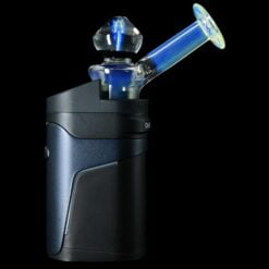 Kadabra Gem Faceted Ghost 2 Top #2, faceted glass top on a black electric dab rig base, side view