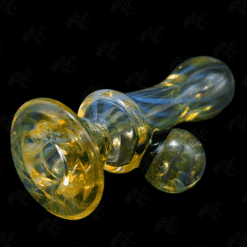 Kadabra Fume Chillum - Silver, fumed glass chillum with a warm golden sheen, angled view