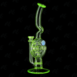 Kadabra Ion Swiss Rig, green glass dab rig with Swiss percolator, angled view