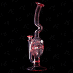 Kadabra Neo/Phoenix/Purple Rain Swiss Rig, red glass dab rig with Swiss percolator, angled view
