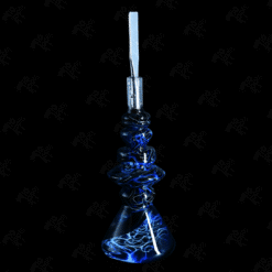 Kadabra Squiggle Tech Tool, blue glass dab tool with white squiggle pattern, full view