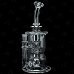 Kadabra Hourglass Torus Incycler, clear glass incycler dab rig, angled view